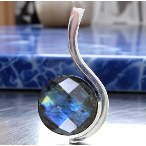Jay King DTR Sterling Silver Pendant Faceted Labradorite Gemstone Blue Abstract - Picture 1 of 8